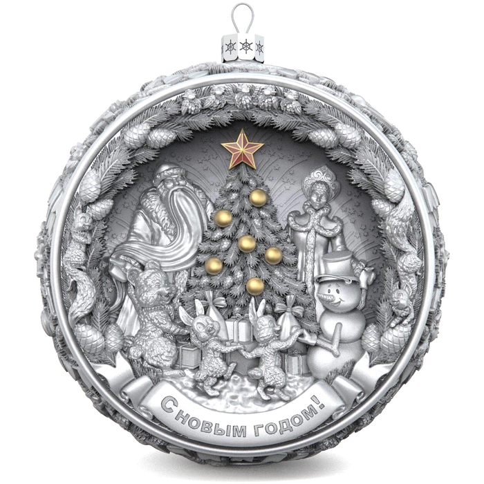Set of 2 silver Christmas tree balls "Happy childhood and Nostalgia"